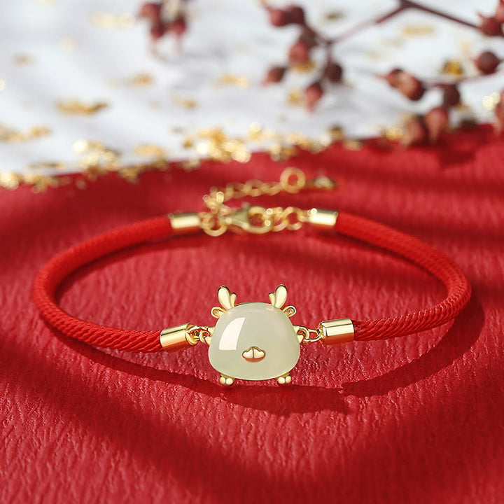 Buddha Stones en argent sterling 925 Année du dragon Jade Hetian naturel Agate rouge Bracelet de protection du dragon mignon Collier Pendentif Boucles d'oreilles