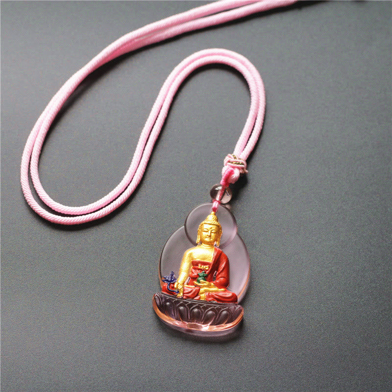 Collier pendentif en cristal de compassion Bouddha Liuli Buddha Stones de médecine du Tibet - Bouddha de médecine rose - image 3