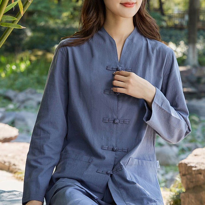 Buddha Stones Spirituelle Zen Pratique Yoga Méditation Prière Uniforme Coton Lin Vêtements Ensemble Femme - image 9