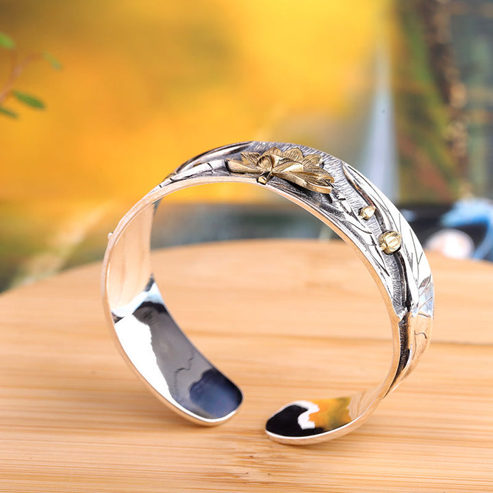 Bracelet réglable en argent sterling 925 Buddha Stones et fleur de lotus