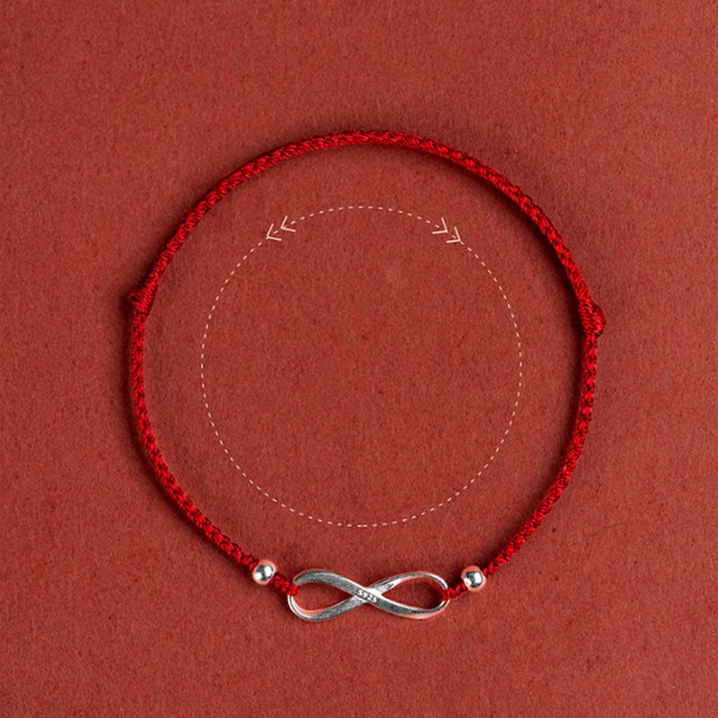 Bracelet de cheville en argent sterling 925 Buddha Stones et nœud sans fin, protection, chance, cordon rouge