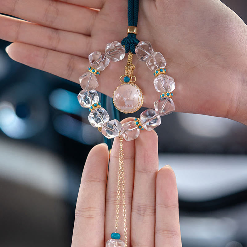Décoration à suspendre pour voiture en forme de gourde de cerf en cristal blanc Buddha Stones