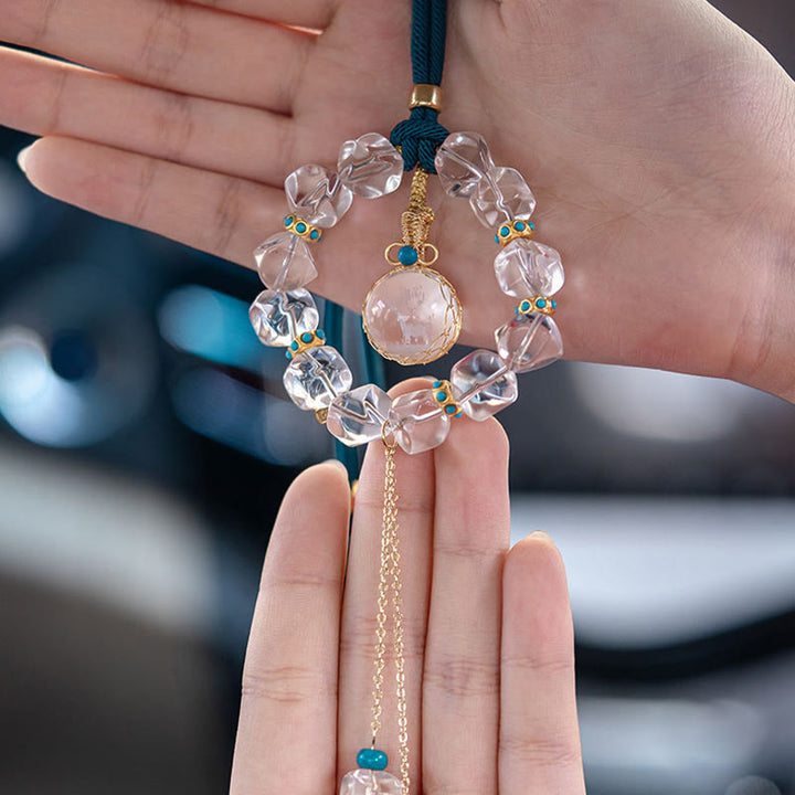 Décoration à suspendre pour voiture en forme de gourde de cerf en cristal blanc Buddha Stones