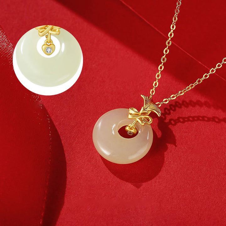 Collier pendentif fleur d'œillet en jade Hetian naturel en argent sterling 925 Buddha Stones - image 1