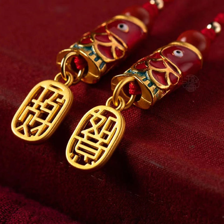 Buddha Stones Poisson Koi Cinabre Attirant la Richesse Souhait Ruyi Charme Chance Téléphone Décoration Suspendue