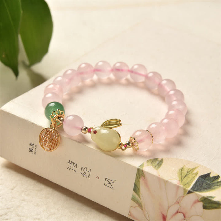 Bracelet de bonheur et d'amour en cristal rose naturel d'agate verte de l'année du lapin