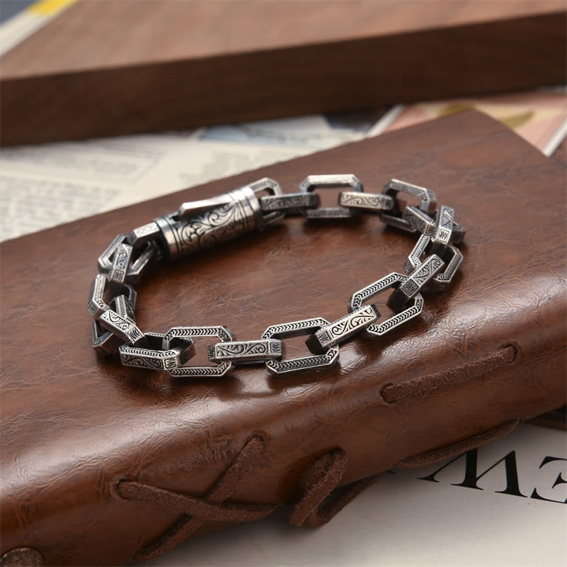 Bracelet énergétique porte-bonheur gravé avec motif floral de la dynastie Tang vintage Buddha Stones