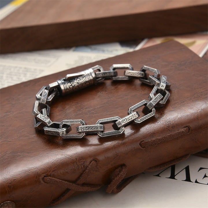 Bracelet énergétique porte-bonheur gravé avec motif floral de la dynastie Tang vintage Buddha Stones