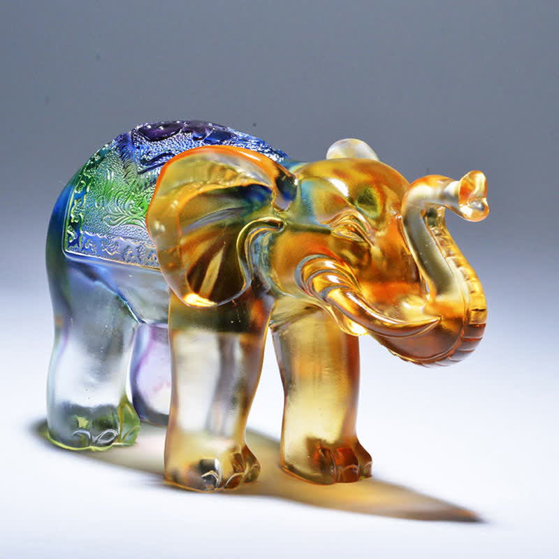 Pièce d'art en cristal d'éléphant de Liuli faite à la main Sagesse Richesse Décoration de la maison
