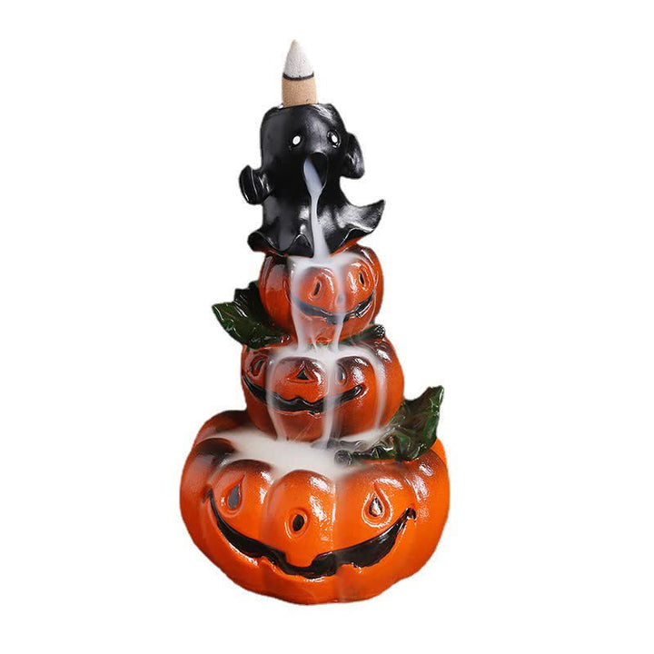 Décoration de brûleur d'encens de fontaine à fumée à refoulement en résine fantôme de citrouilles d'Halloween