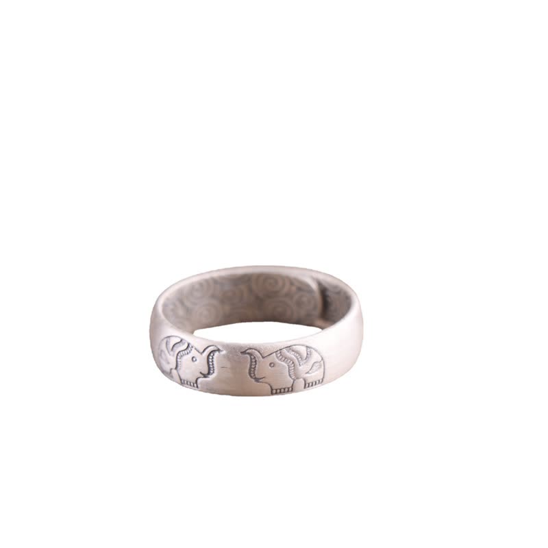 Bague de bénédiction en argent sterling 999 avec six mots vrais et éléphant de lotus de Buddha Stones - image 8