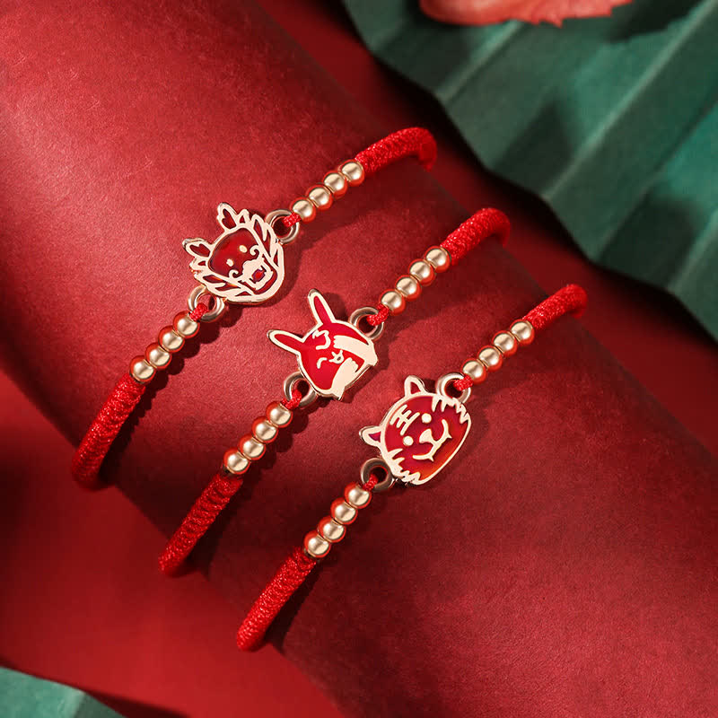 Bracelet en argent sterling 925 Buddha Stones et signe du zodiaque chinois, chance, foi, cordon rouge décoloré - image 1