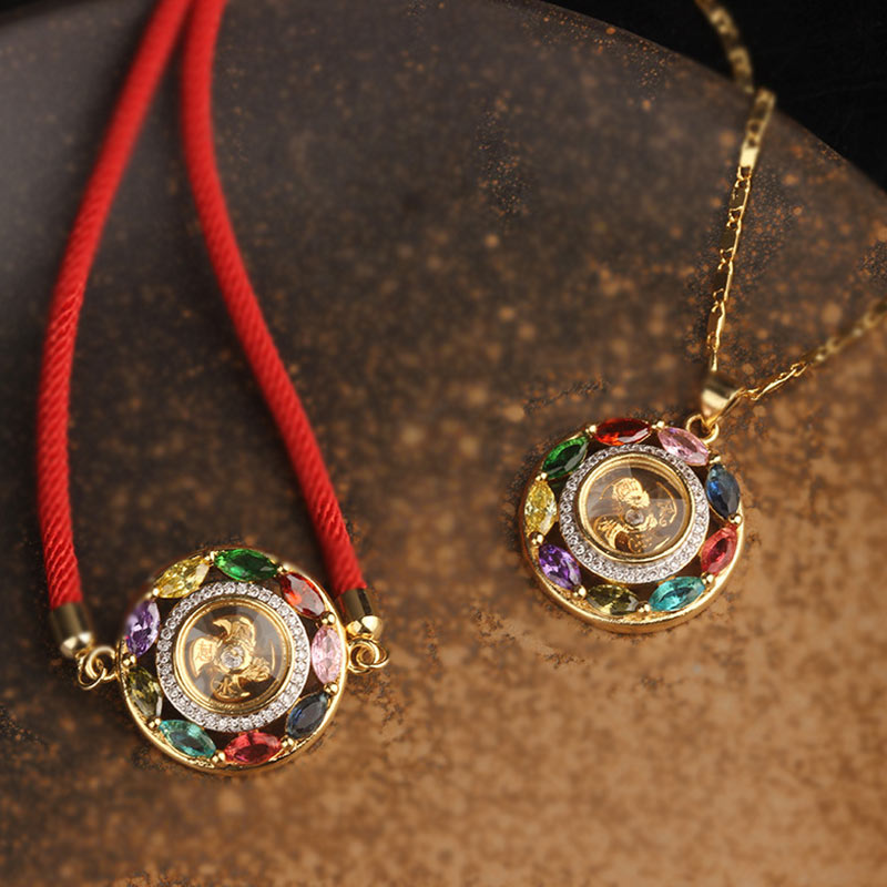 Collier pendentif en Buddha Stones colorées en cuivre et zircon pour la richesse et la chance