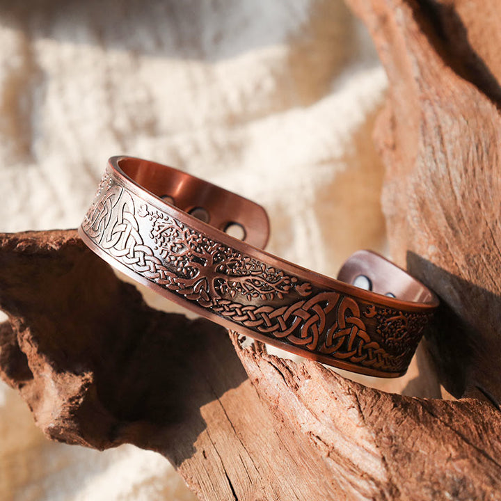 Bracelet manchette réglable magnétique avec Buddha Stones et arbre de vie porte-bonheur
