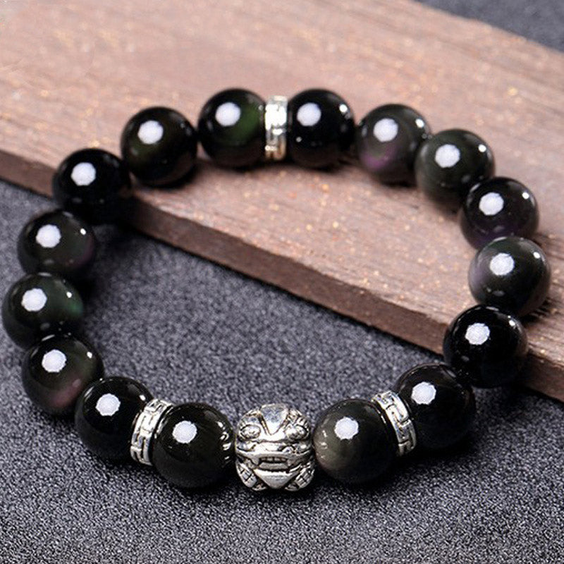 Bracelet Feng Shui en obsidienne arc-en-ciel naturelle PiXiu