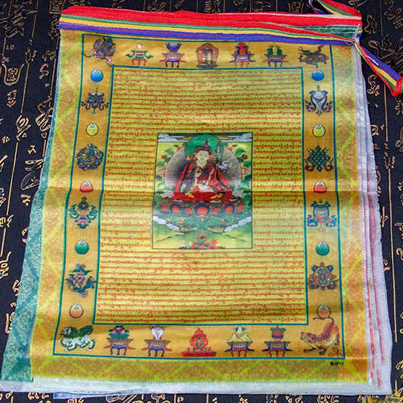 Buddha Stones Drapeau de prière extérieur tibétain à cinq couleurs représentant le Bouddha du Cheval de Vent et Tara, symbole de guérison et de bon augure - image 7