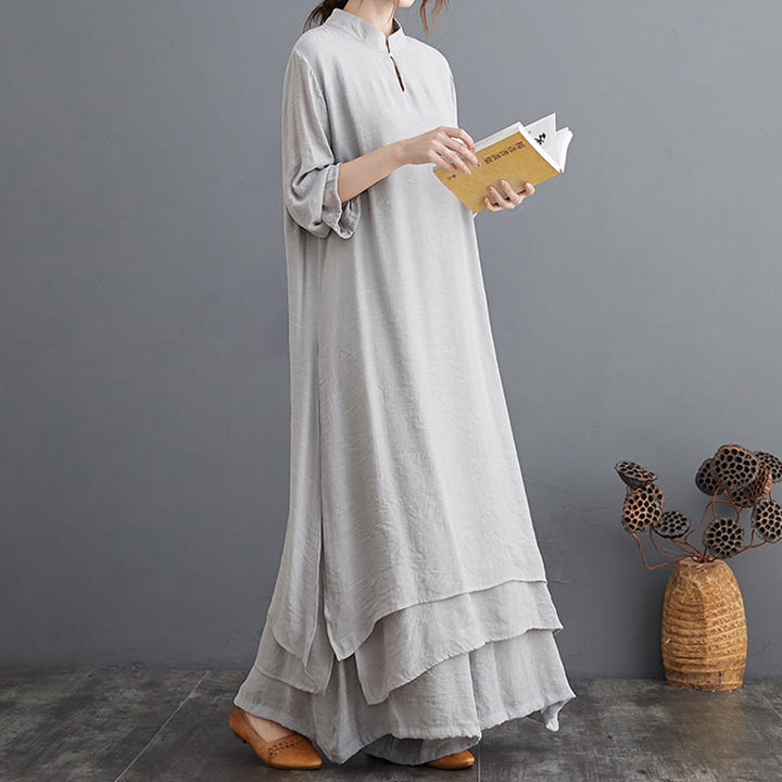 Ensemble de vêtements pour femmes Buddha Stones et motif simple pour méditation, prière, pratique spirituelle zen, yoga - Ensemble gris (haut et pantalon) - US12，UK/AU16，EU44 (2XL) - image 0