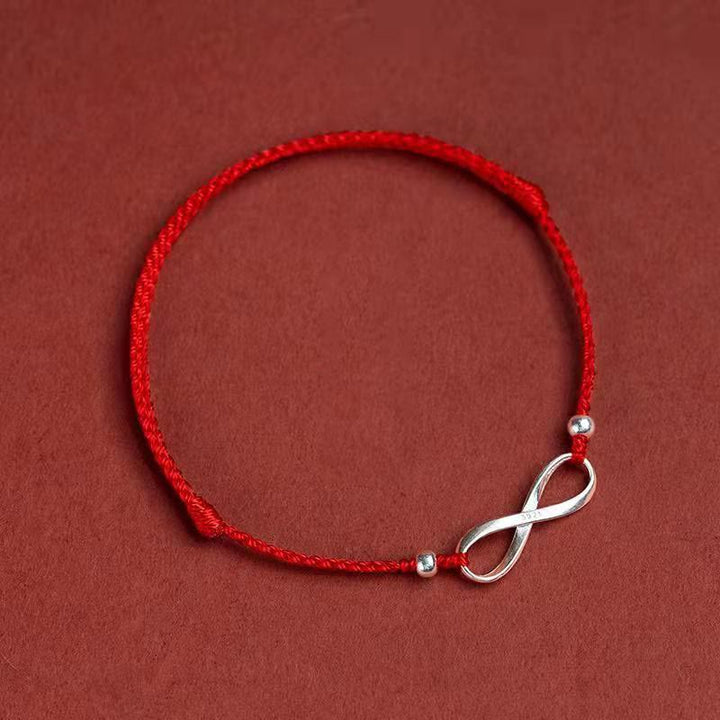 Bracelet de cheville en argent sterling 925 Buddha Stones et nœud sans fin, protection, chance, cordon rouge