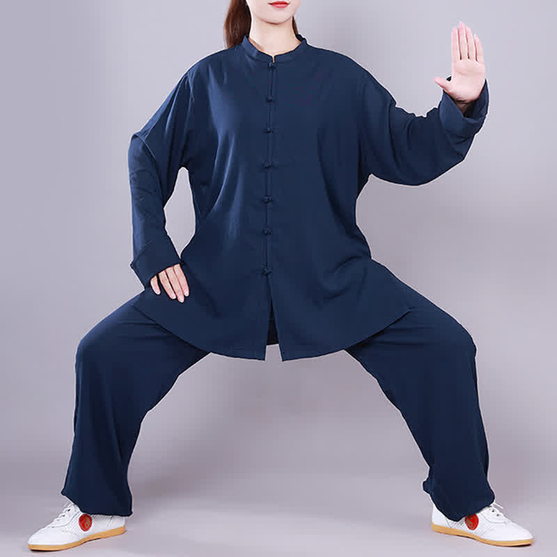 Ensemble de vêtements unisexe en coton et lin avec Buddha Stones , Tai Chi, Qigong, méditation, prière, pratique spirituelle zen - Bleu marine - manches longues - US14，UK/AU18，EU46 (3XL)  - image 22