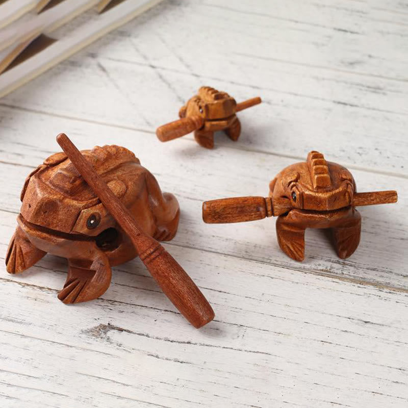 Buddha Stones Fabriqué à la main FengShui Richesse Chance Grenouille Mini Grenouille Coassante en Bois Guiro Décoration