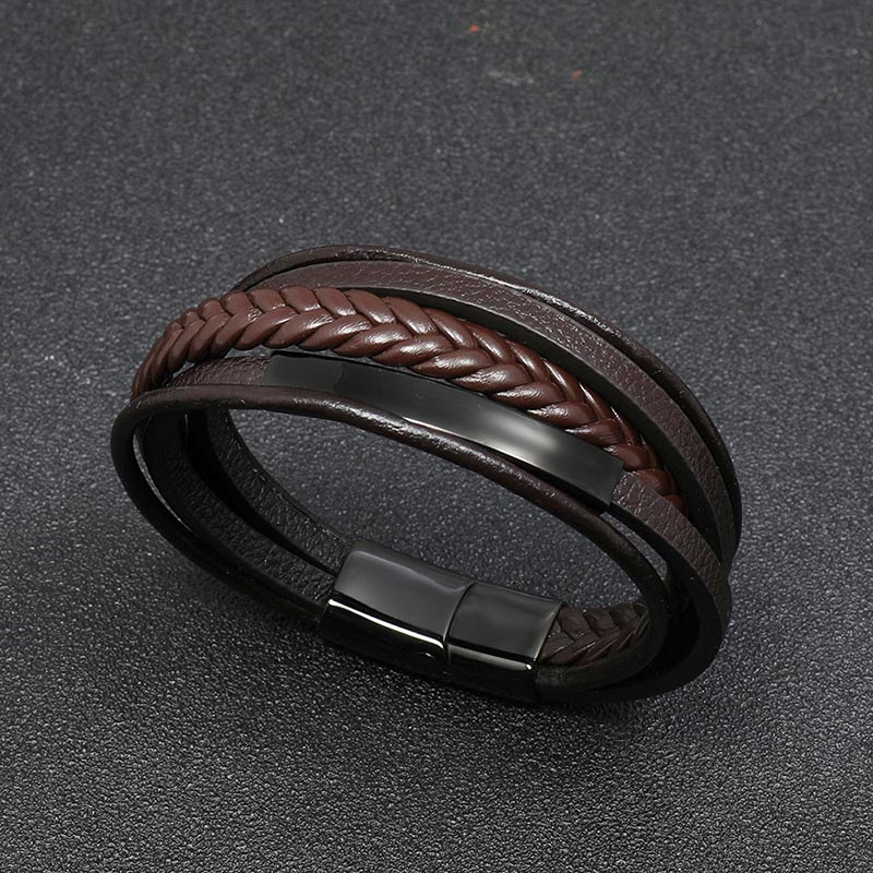 Bracelet porte-bonheur en cuir et acier titane au design simple Buddha Stones