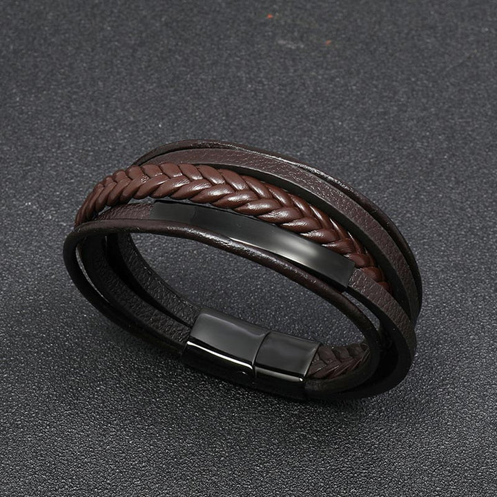 Bracelet porte-bonheur en cuir et acier titane au design simple Buddha Stones