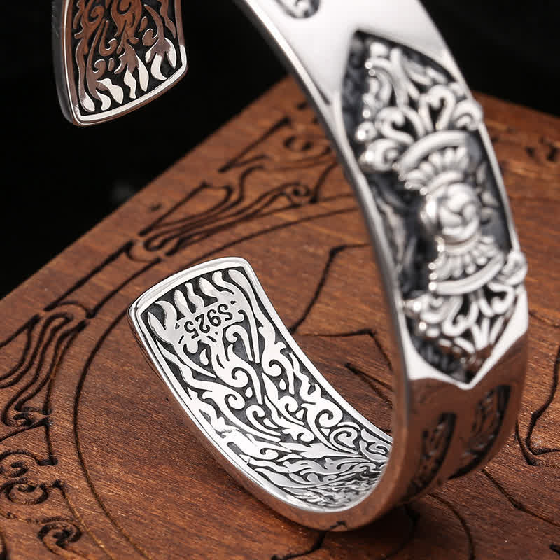 Bracelet de puissance spirituelle gravé Vajra Dorje en argent sterling 925 Buddha Stones