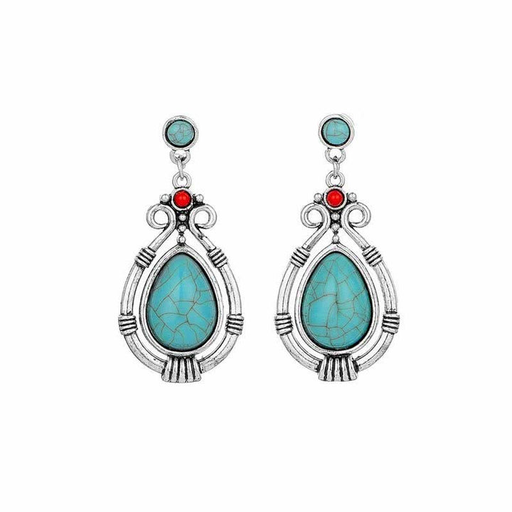 Boucles d'oreilles pendantes en forme de goutte d'eau turquoise vintage du Tibet