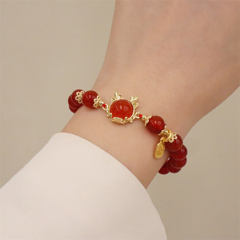Bracelet de réussite avec boucle de paix en jade et agate rouge de l'année du dragon et des Buddha Stones