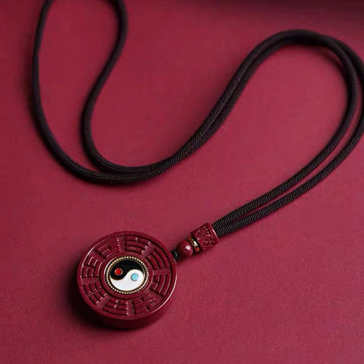 Collier pendentif rotatif en Buddha Stones en cinabre naturel Bagua Yin Yang pour éloigner les mauvais esprits - image 3