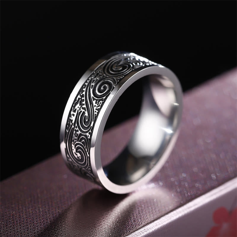 Bague d'équilibre en acier titane avec motif gravé de nuages de bon augure vintage