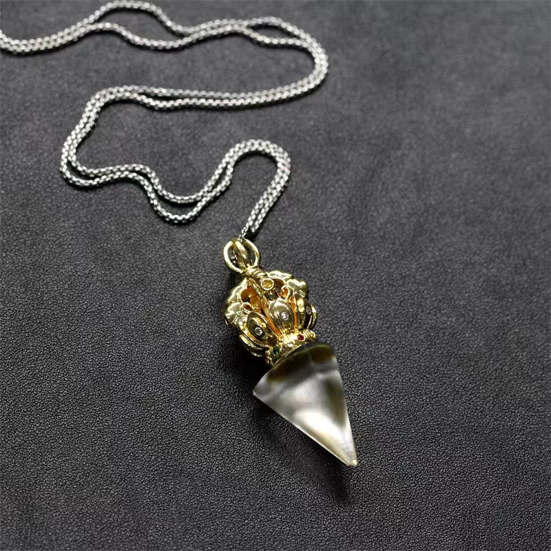 Collier pendentif en cristal de force Lotus Liuli à 4 griffes avec Buddha Stones tibétaines Dorje Vajra