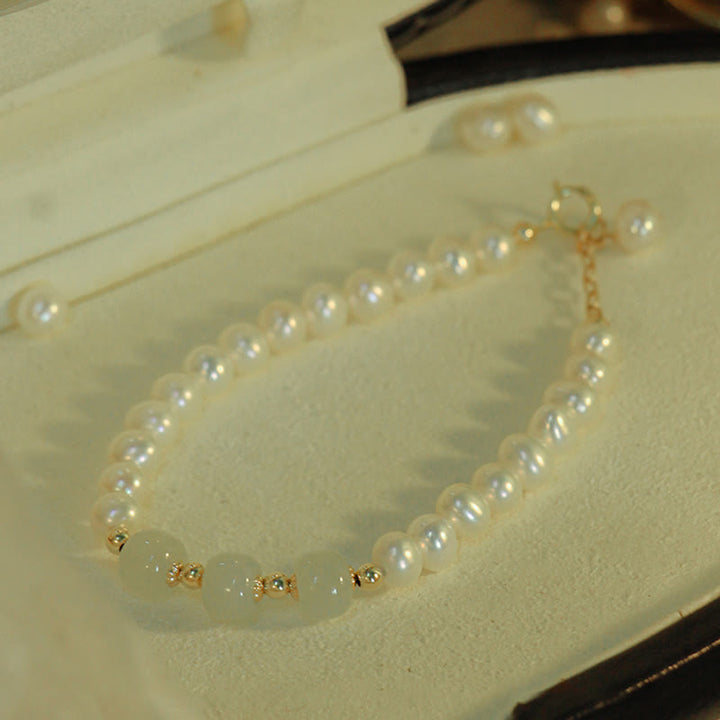 Bracelet chaîne en perles de sincérité en jade blanc cyan Hetian plaqué or 14 carats