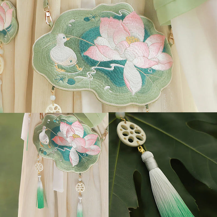 Sac à bandoulière avec broderie de Buddha Stones et de Lotus, poisson Koi, lapin, fleur, Hanfu - image 6