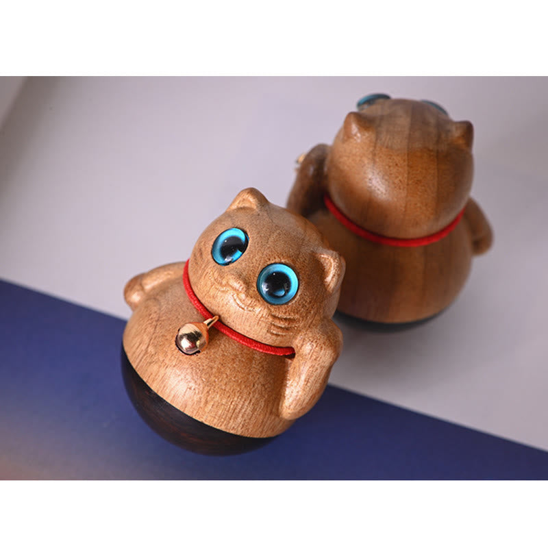 Buddha Stones Mini Chaton Porte-Bonheur Phoebe Zhennan Décoration de Bénédiction en Bois - image 19