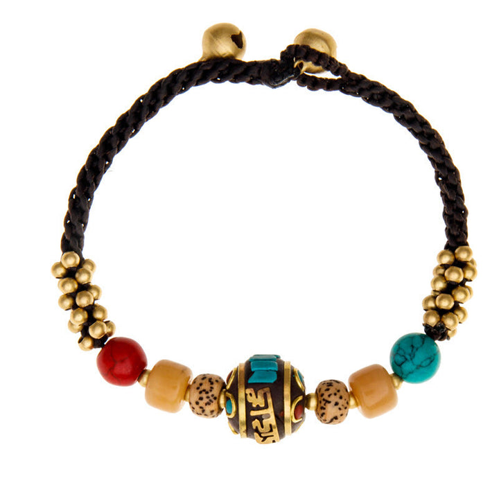 Bracelet de force de protection Om Mani Padme Hum en Buddha Stones tibétaines turquoise