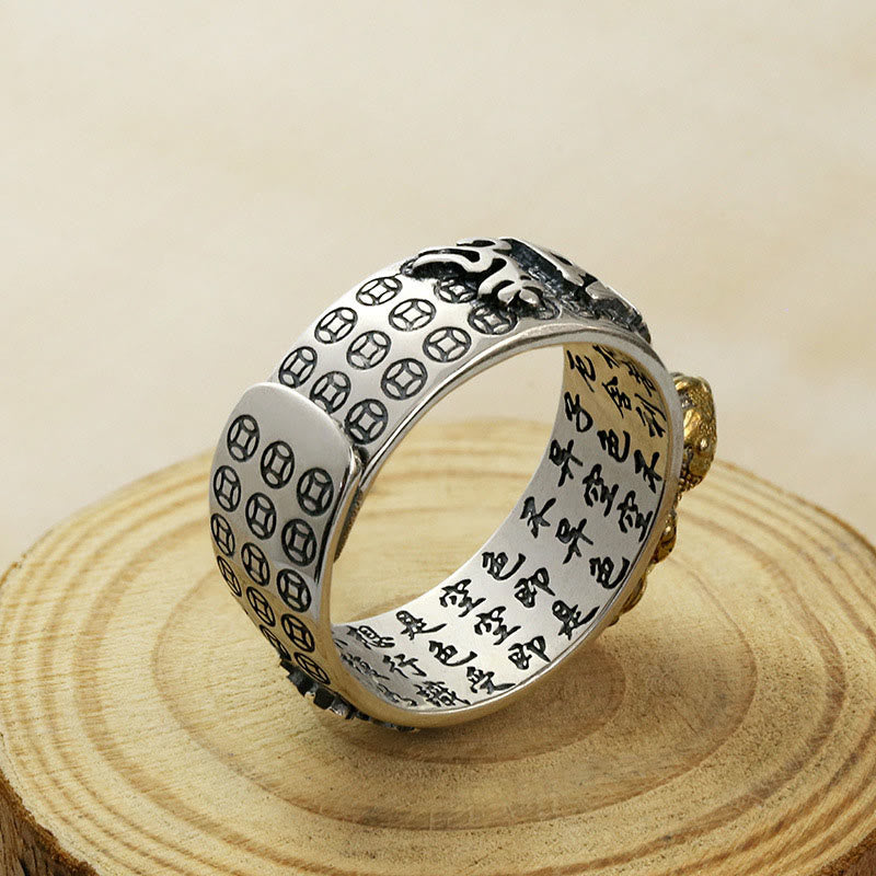 Bague de richesse tibétaine en argent sterling 990 Buddha Stones Om Mani Padme Hum PiXiu Dorje Vajra Heart Sutra gravé