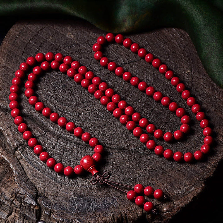 Bracelet de bénédiction gravé avec 108 Buddha Stones de Mala en cinabre et motif Om Mani Padme Hum - Perles rondes de 8 mm x 108 - image 17