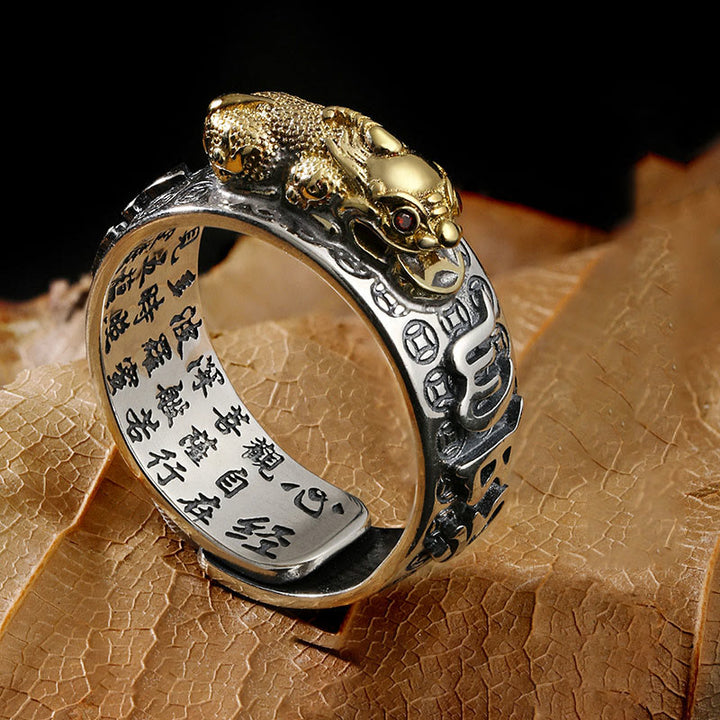 Bague de richesse tibétaine en argent sterling 990 Buddha Stones Om Mani Padme Hum PiXiu Dorje Vajra Heart Sutra gravé