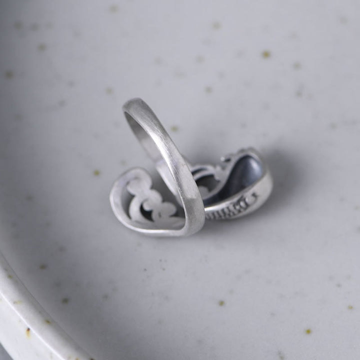 Bague en argent sterling 925 Buddha Stones et poisson koï