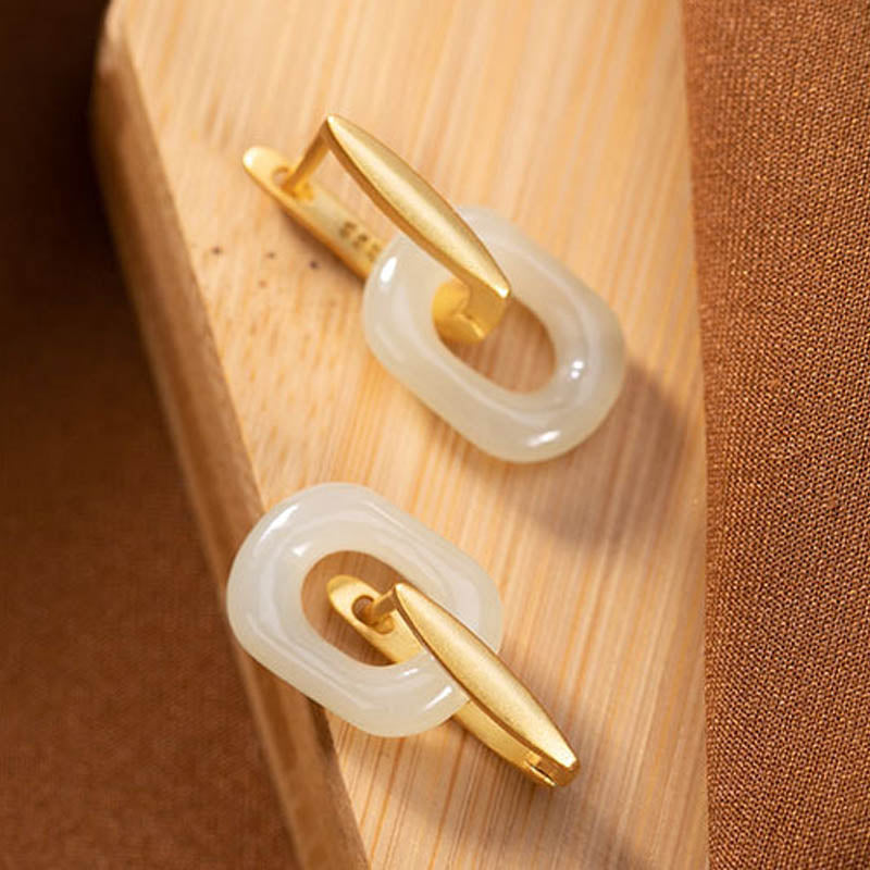 Boucles d'oreilles Buddha Stones Argent Sterling 925 Jade blanc rond Bonheur Bénédiction - image 8