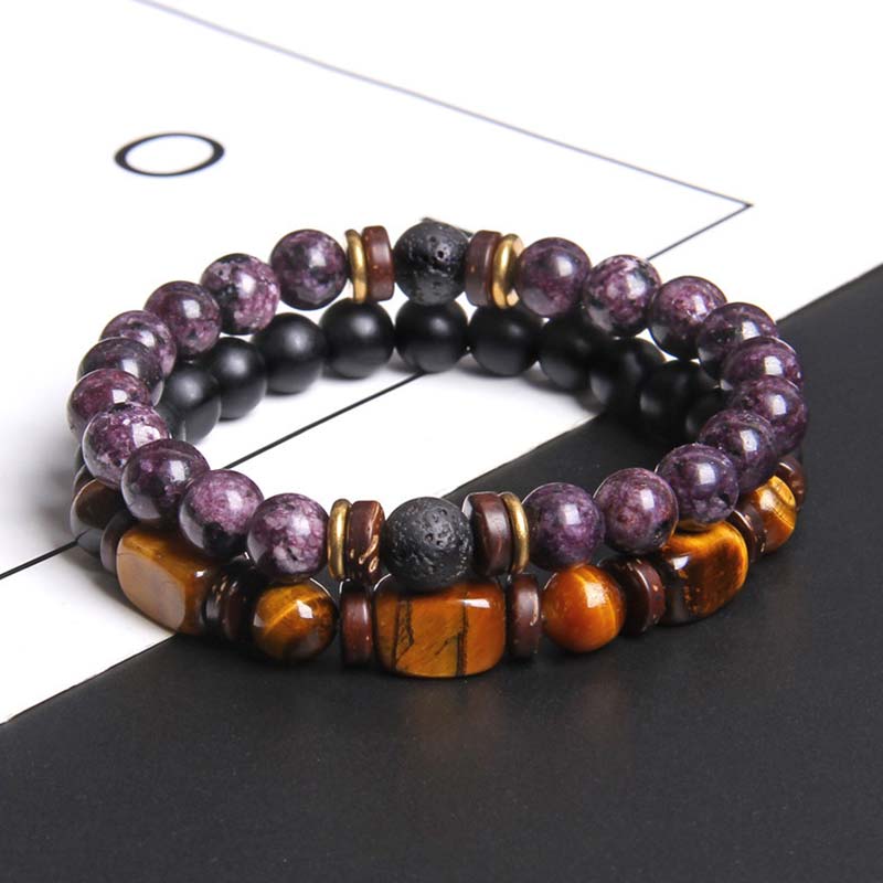 Bracelet de perles œil de tigre en cristal de guérison en Buddha Stones 2 pièces