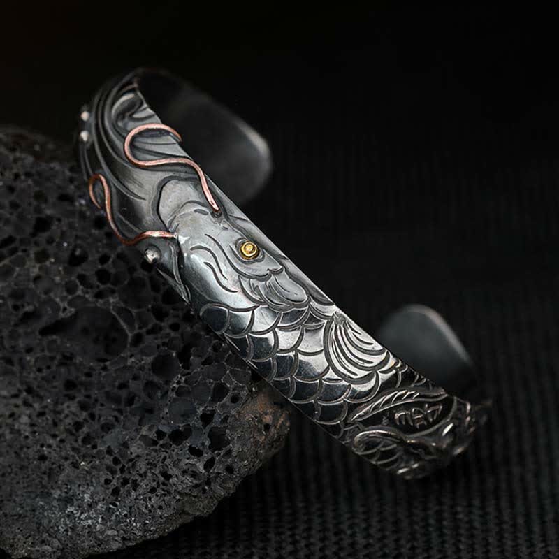 Bracelet en argent sterling 999 et or 990 avec Buddha Stones, poisson koï, porte-bonheur, richesse, succès