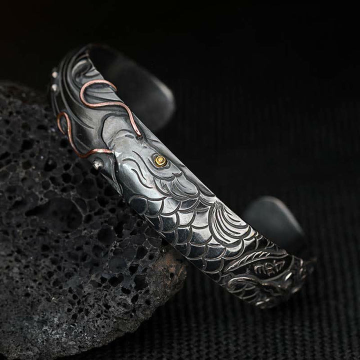 Bracelet en argent sterling 999 et or 990 avec Buddha Stones, poisson koï, porte-bonheur, richesse, succès