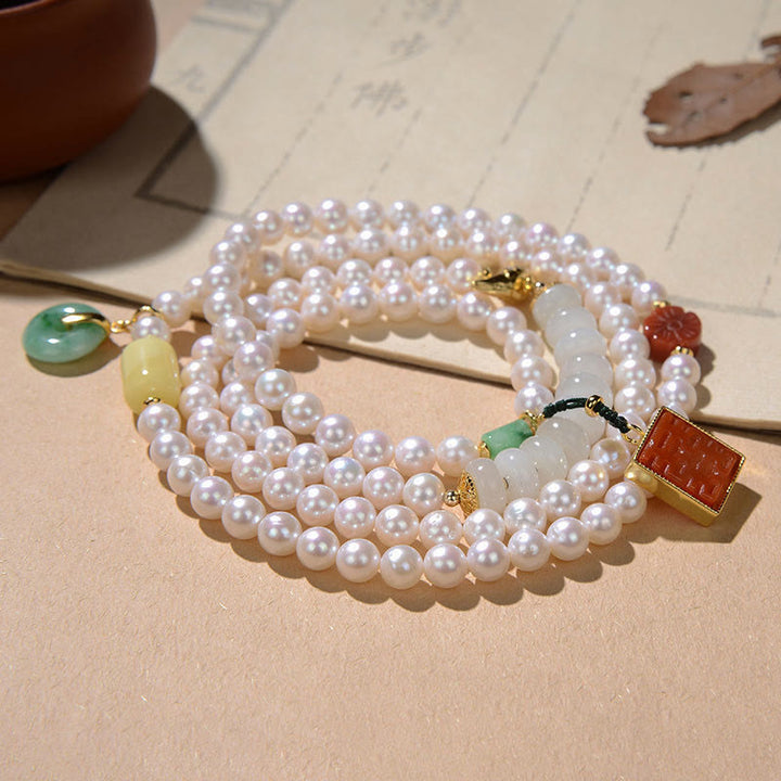 Bracelet en argent sterling 925 avec Buddha Stones Hetian et agate rouge, double bonheur, ambre, chance, quadruple tour