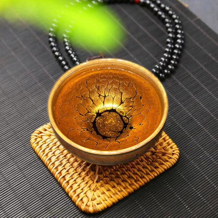 Tasse à thé en céramique chinoise Jianzhan avec motif de taches dorées et Buddha Stones , tasse à thé Kung Fu avec boîte cadeau