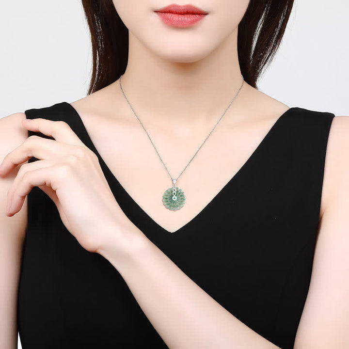 Collier pendentif en argent sterling 925 avec boucle de paix en jade naturel rond et Buddha Stones