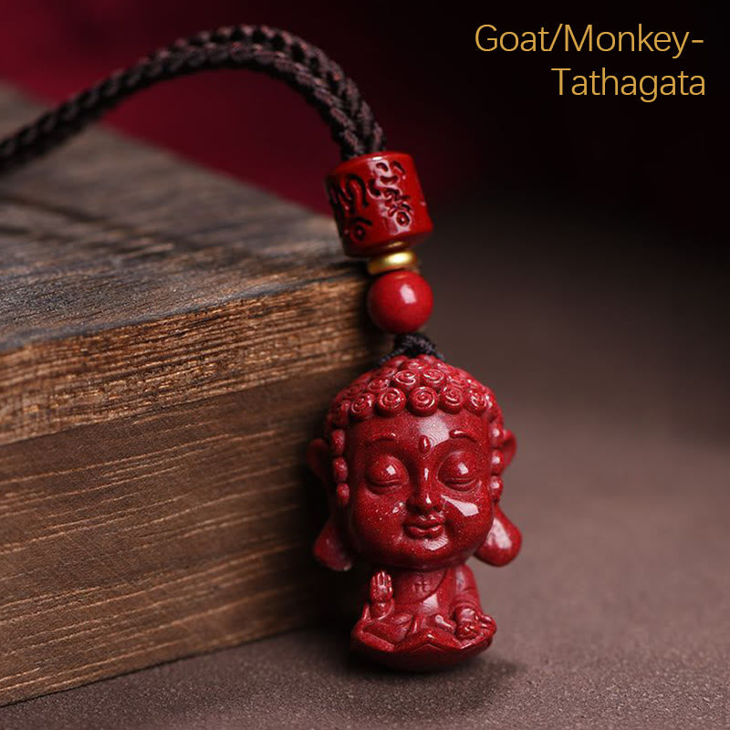 Buddha Stones Zodiaque chinois Bouddha natal Amulette en cinabre naturel Collier pendentif éloignant les mauvais esprits