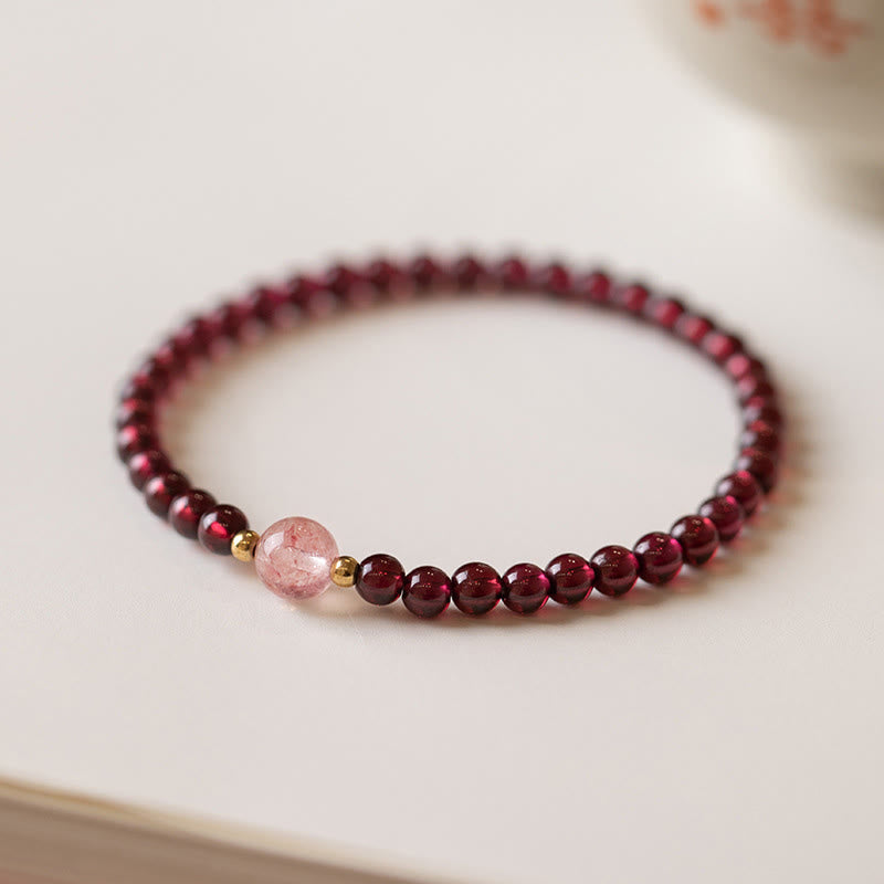Bracelet calme en quartz fraise et grenat naturel de Buddha Stones - image 1