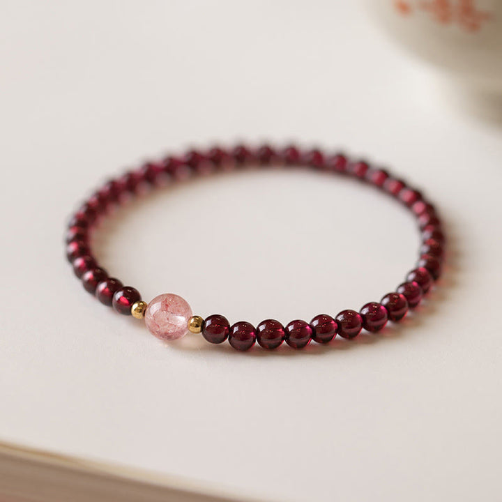 Bracelet calme en quartz fraise et grenat naturel de Buddha Stones - image 1